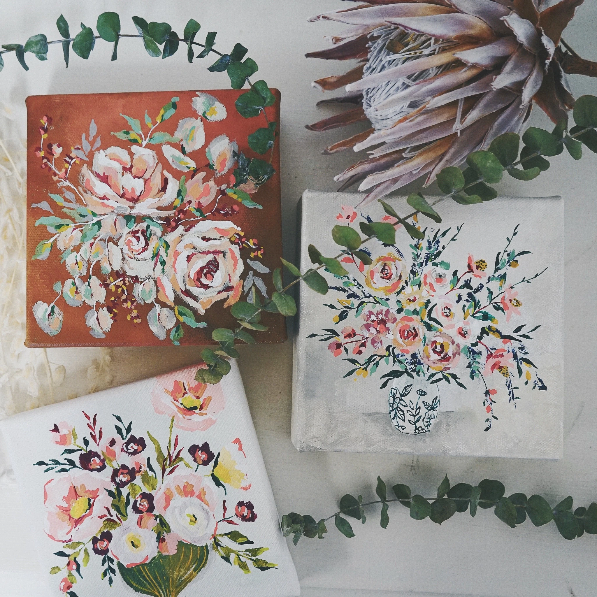 Whimsical Abstract floral paintings 