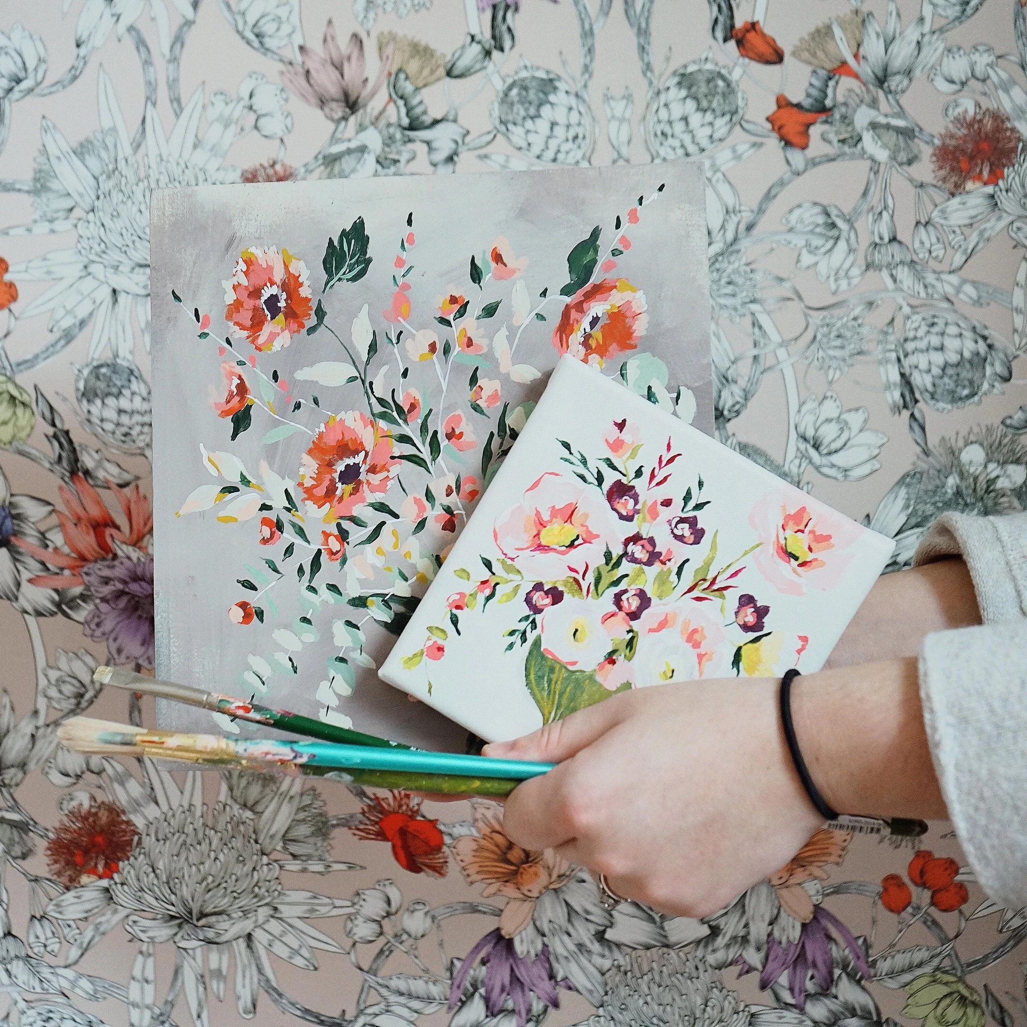Acrylic floral illustrations 